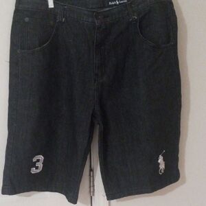 Ralph Lauren Black Jean Shorts with Sporty Embroidery